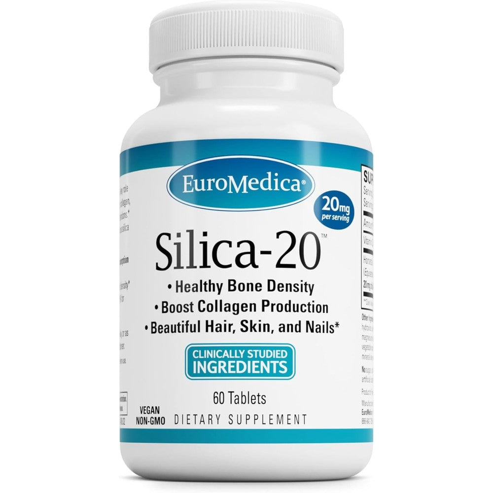 EuroMedica Silica 20 bone density supplement front bottle view