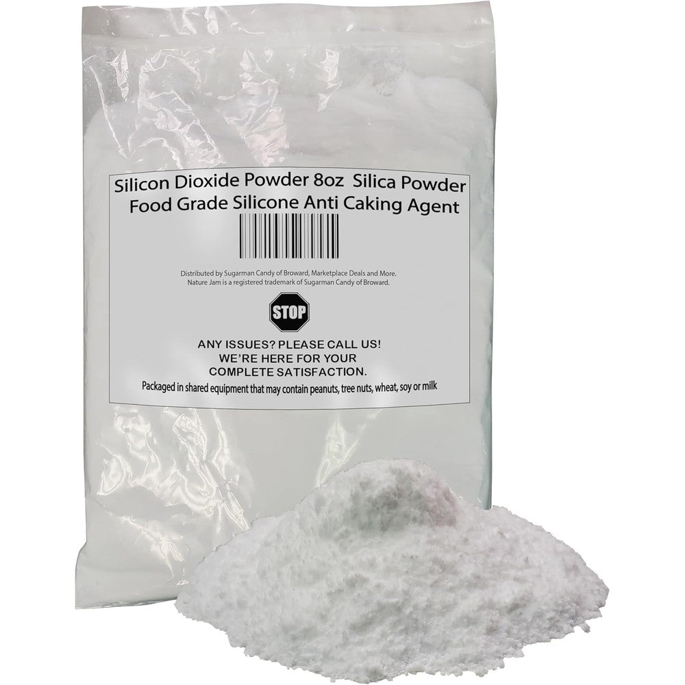 Naturejam Silicon Dioxide 8 Ounce Powder front view food grade anti caking agent