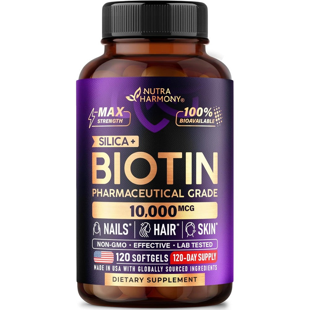 Nutraharmony Biotin 10000mcg with Silicon bottle front view
