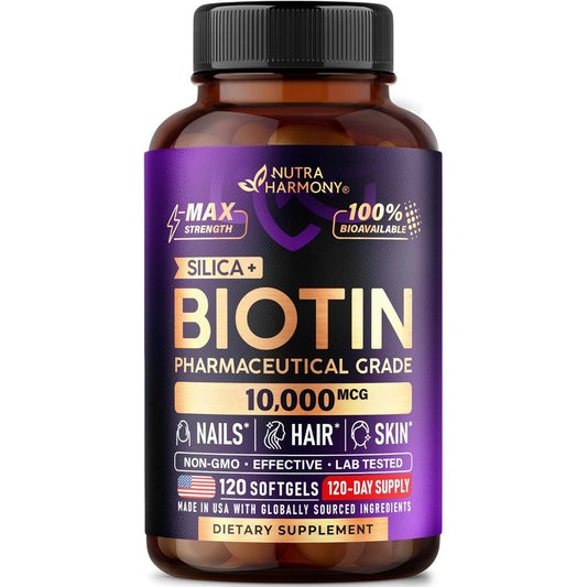 Nutraharmony Biotin 10000mcg with Silicon bottle front view