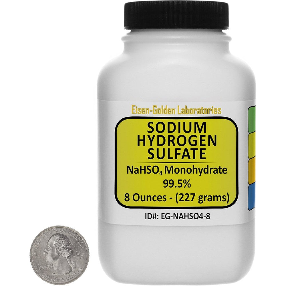 Eisen-Golden Laboratories Sodium Hydrogen Sulfate 8 Ounce front view bottle showing chemical formula and purity statement.
