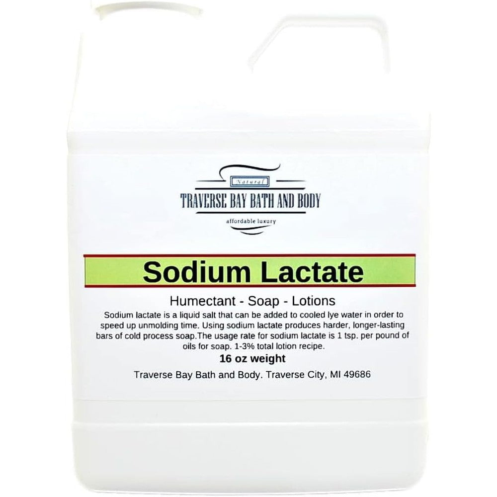 Traverse Bay Bath and Body Sodium Lactate 16 Ounce front view bottle for soap making