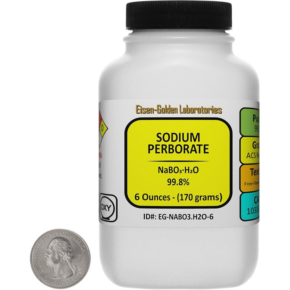 Eisen-Golden Laboratories Sodium Perborate 6 Ounce front view bottle of high purity granules.