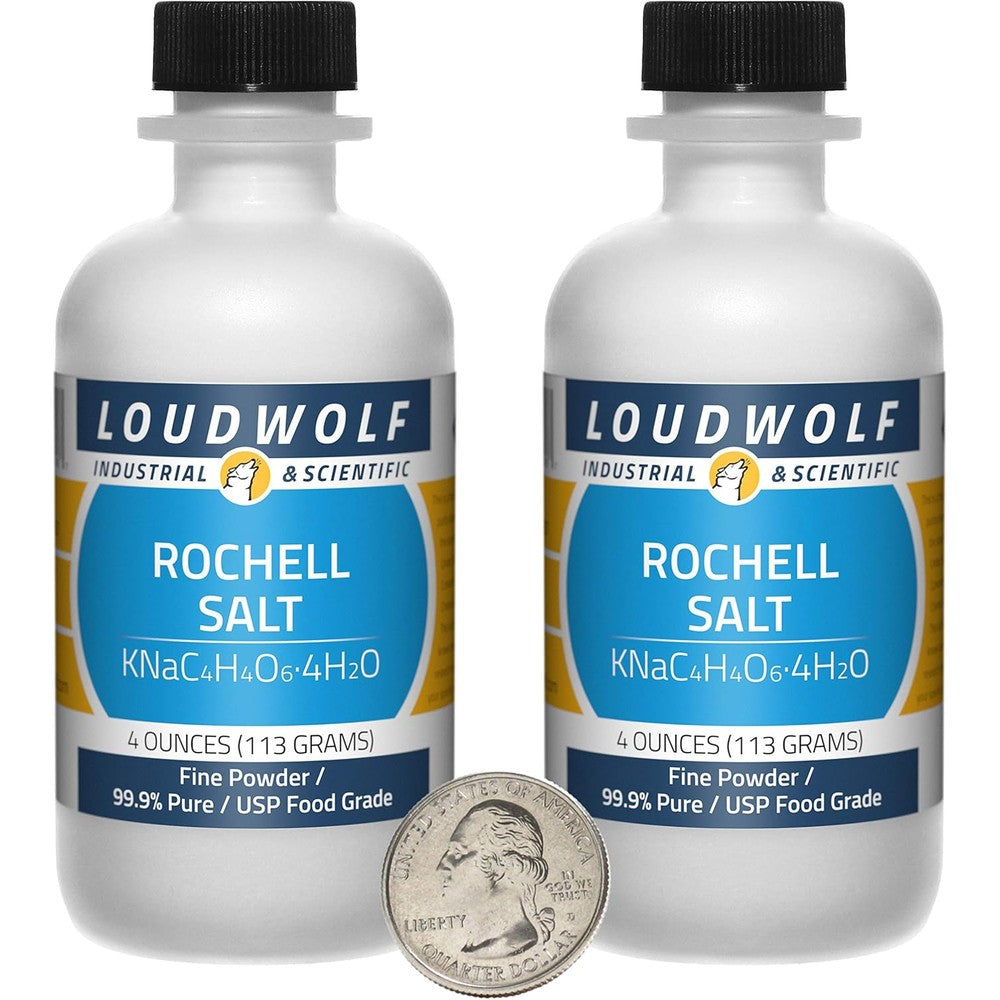 Loudwolf Rochelle Salt fine powder in two durable polypropylene plastic bottles and plastic beverage container
