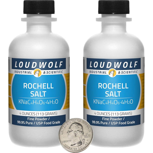 Loudwolf Rochelle Salt fine powder in two durable polypropylene plastic bottles and plastic beverage container