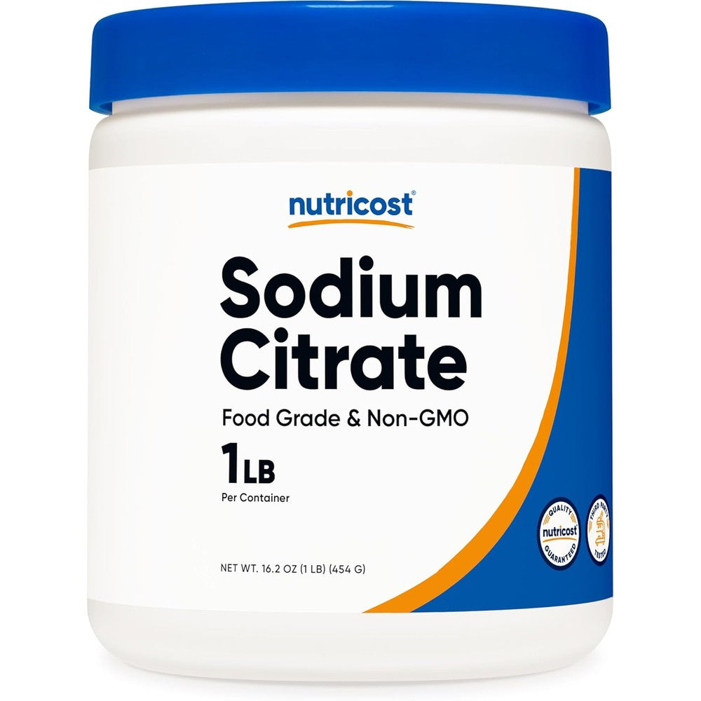 Nutricost Sodium Citrate Powder front view jar with blue lid