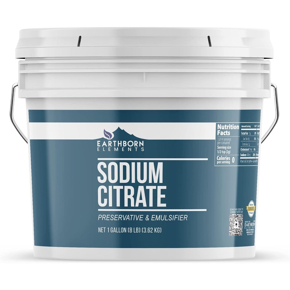 Earthborn Elements Sodium Citrate 1 Gallon front view of the premium food grade emulsifier bucket