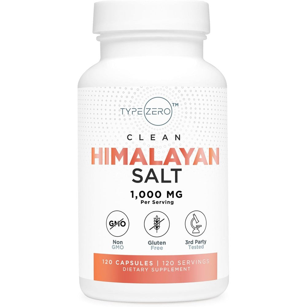 Type Zero Pink Himalayan Salt 120 Capsules front view bottle for premium hydration support