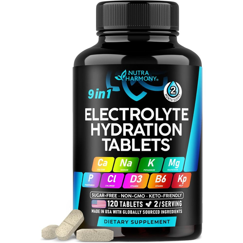 Nutraharmony Electrolyte Hydration Tablets front bottle view for sugar free keto supplements