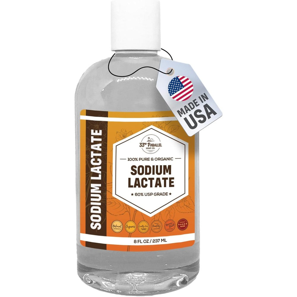 33rd Parallel Soap Co. Sodium Lactate 60% Liquid front view bottle for cosmetic formulation