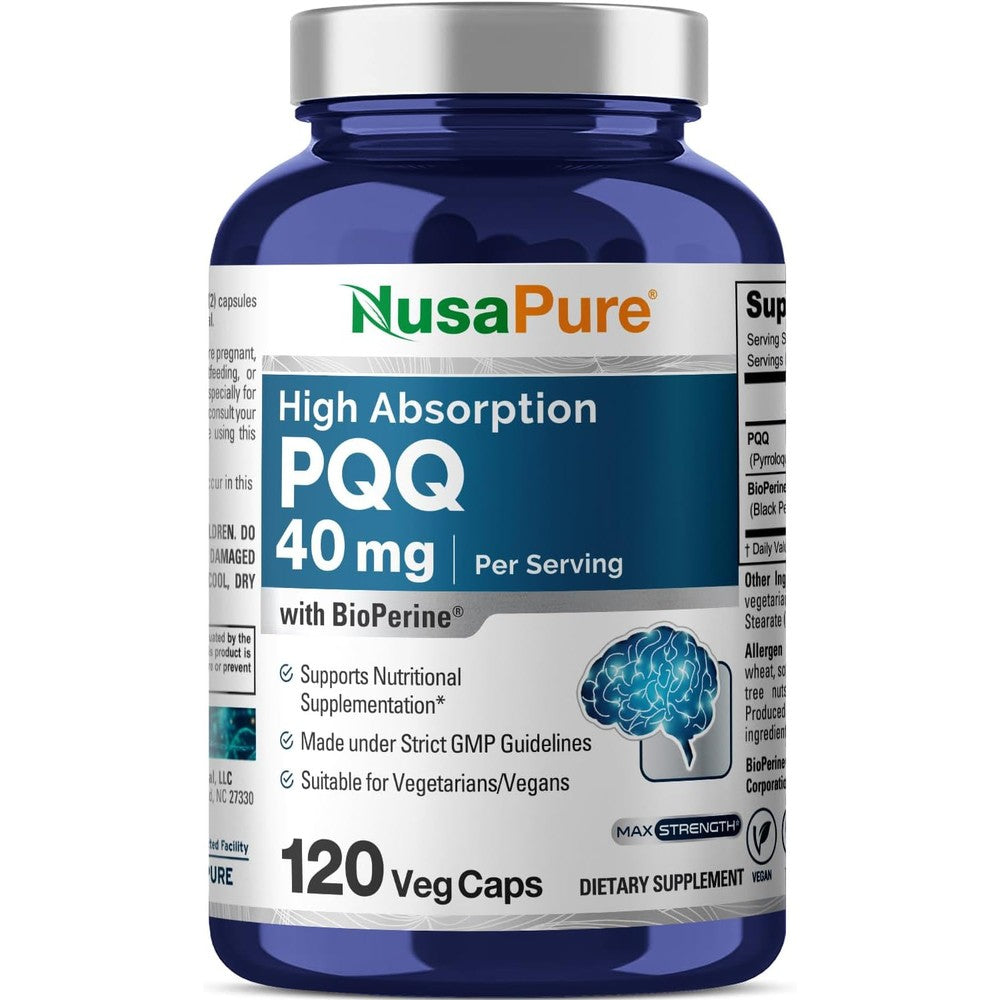 NusaPure PQQ 40mg supplement front view bottle for cellular energy