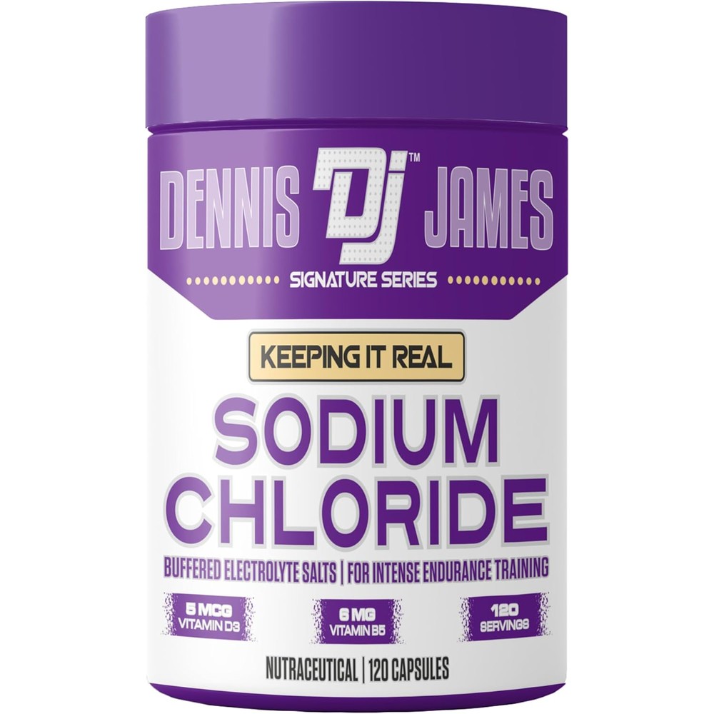 Dennis James Signature Series Sodium Chloride 1000mg front bottle view showing electrolyte supplement packaging
