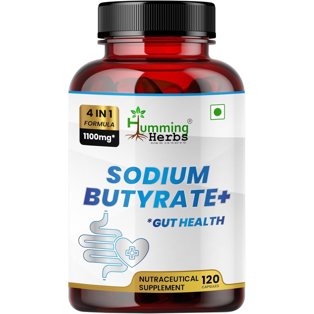 Humming Herbs Sodium Butyrate 4-in-1 capsules front view bottle for digestive health