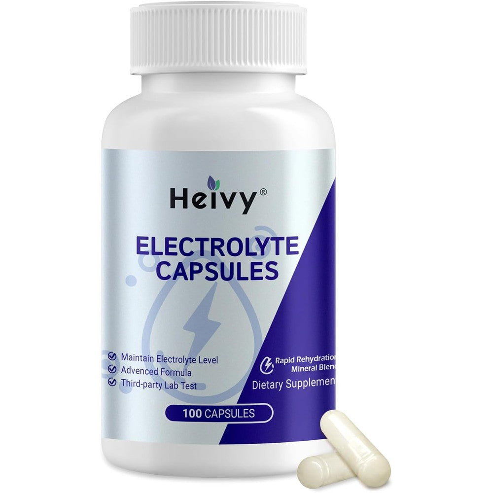 Heivy Electrolyte Capsules front view bottle showing hydration support formula