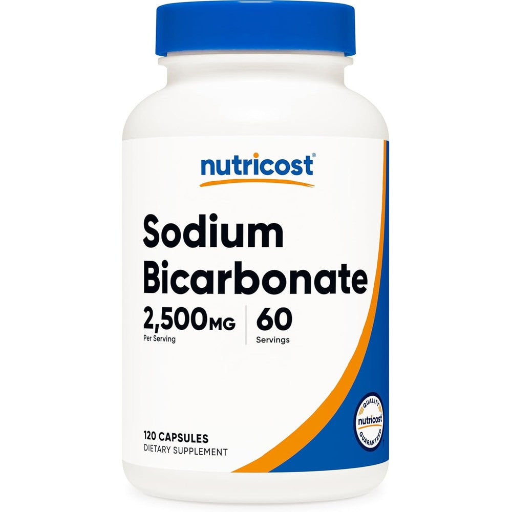 Nutricost Sodium Bicarbonate 2500mg 120 Vegan Capsules front view bottle for acid balance.