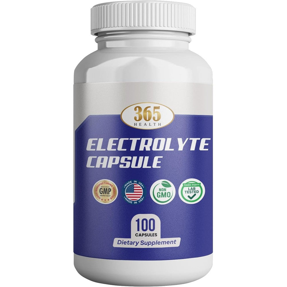Health Life 365 Health Electrolyte one hundred count bottle front view showcasing premium hydration supplement packaging