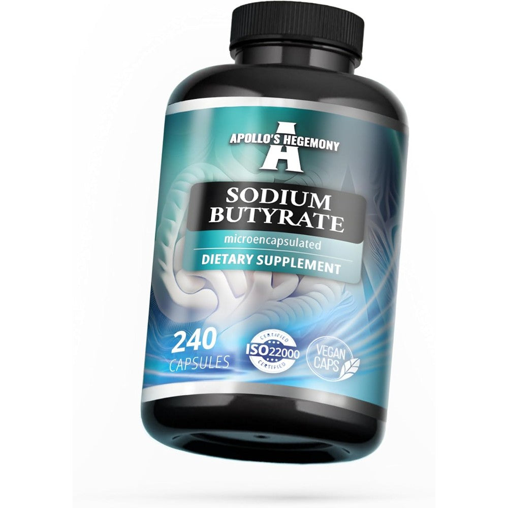 Apollo's Hegemony Sodium Butyrate 580 mg bottle front view authentic gut health supplement