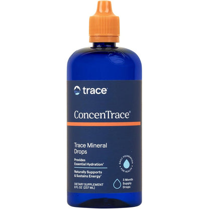 Trace Minerals ConcenTrace Ionic Mineral Drops 8 Fluid Ounce front view bottle showing the blue packaging.