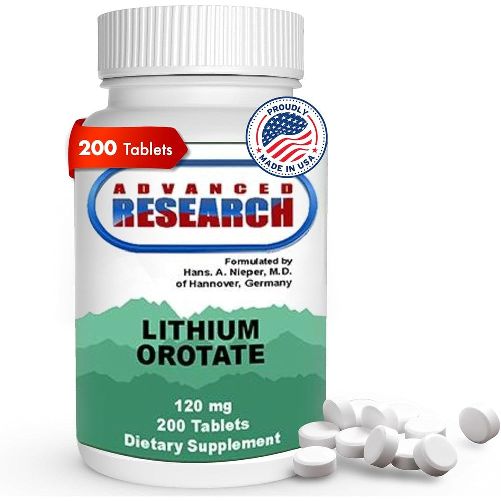 NCI Advanced Research Dr. Hans Nieper Lithium Orotate 5mg front view bottle for natural mood support