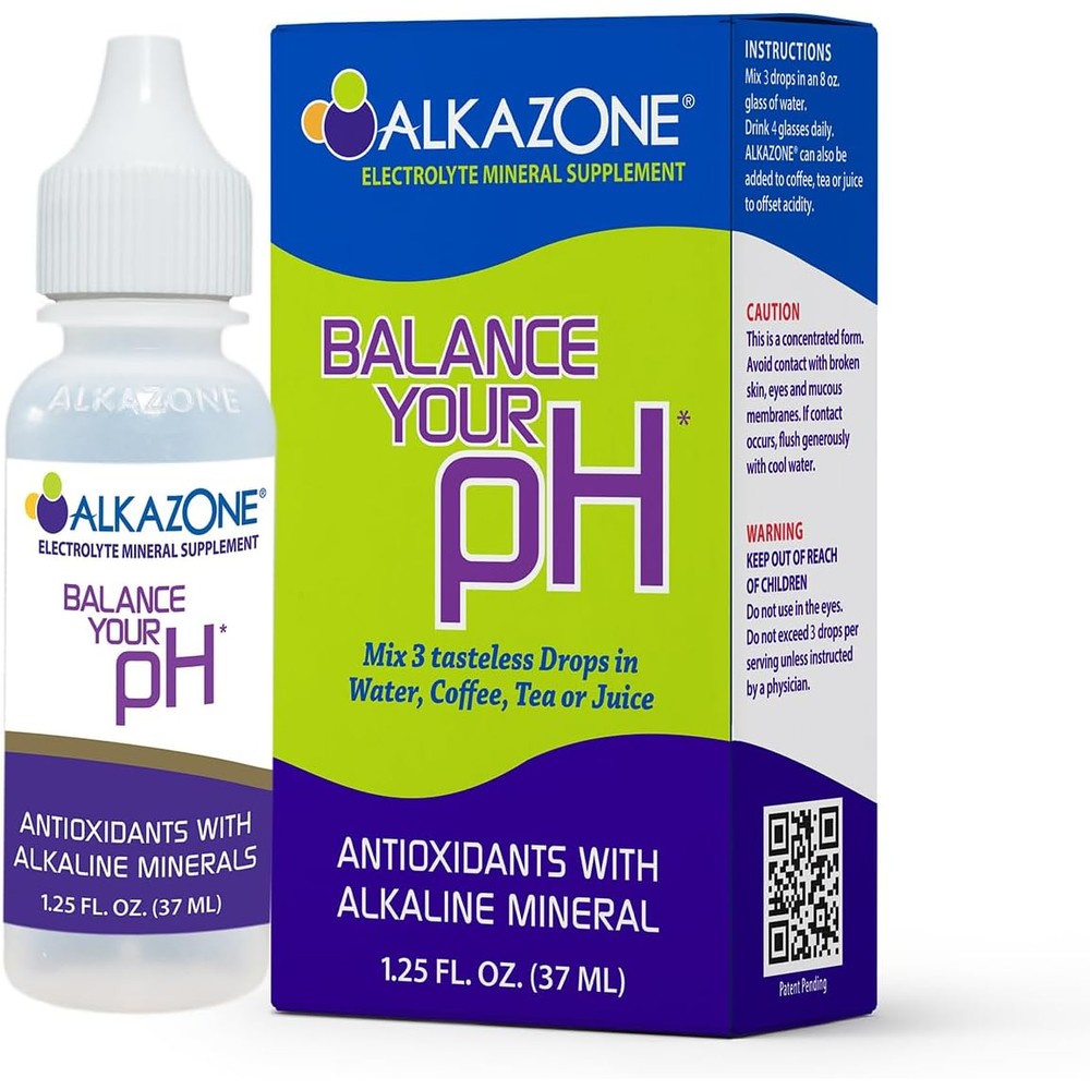 Alkazone Balance Your pH Antioxidant Alkaline Mineral Drops front view bottle for hydration boost.