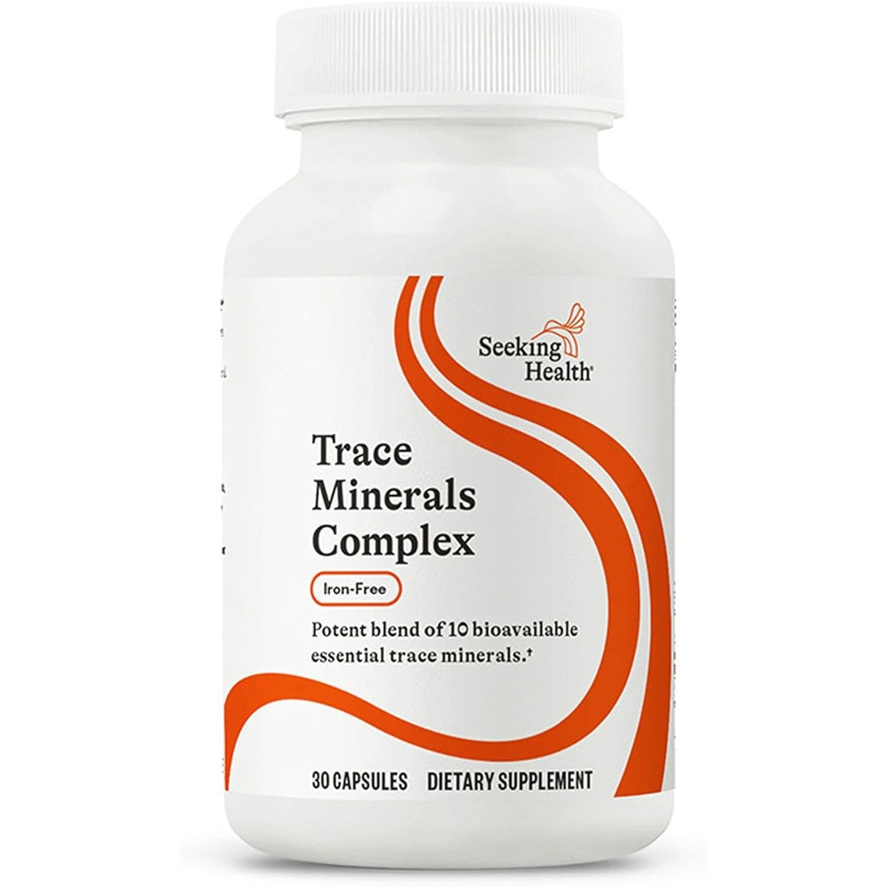 Seeking Health Trace Minerals Complex Iron Free front view showing bottle packaging
