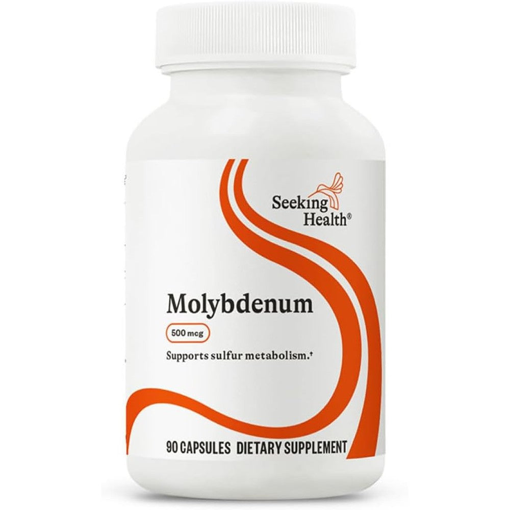 Seeking Health Molybdenum Glycinate Chelate 90 capsules front view showing supplement bottle label