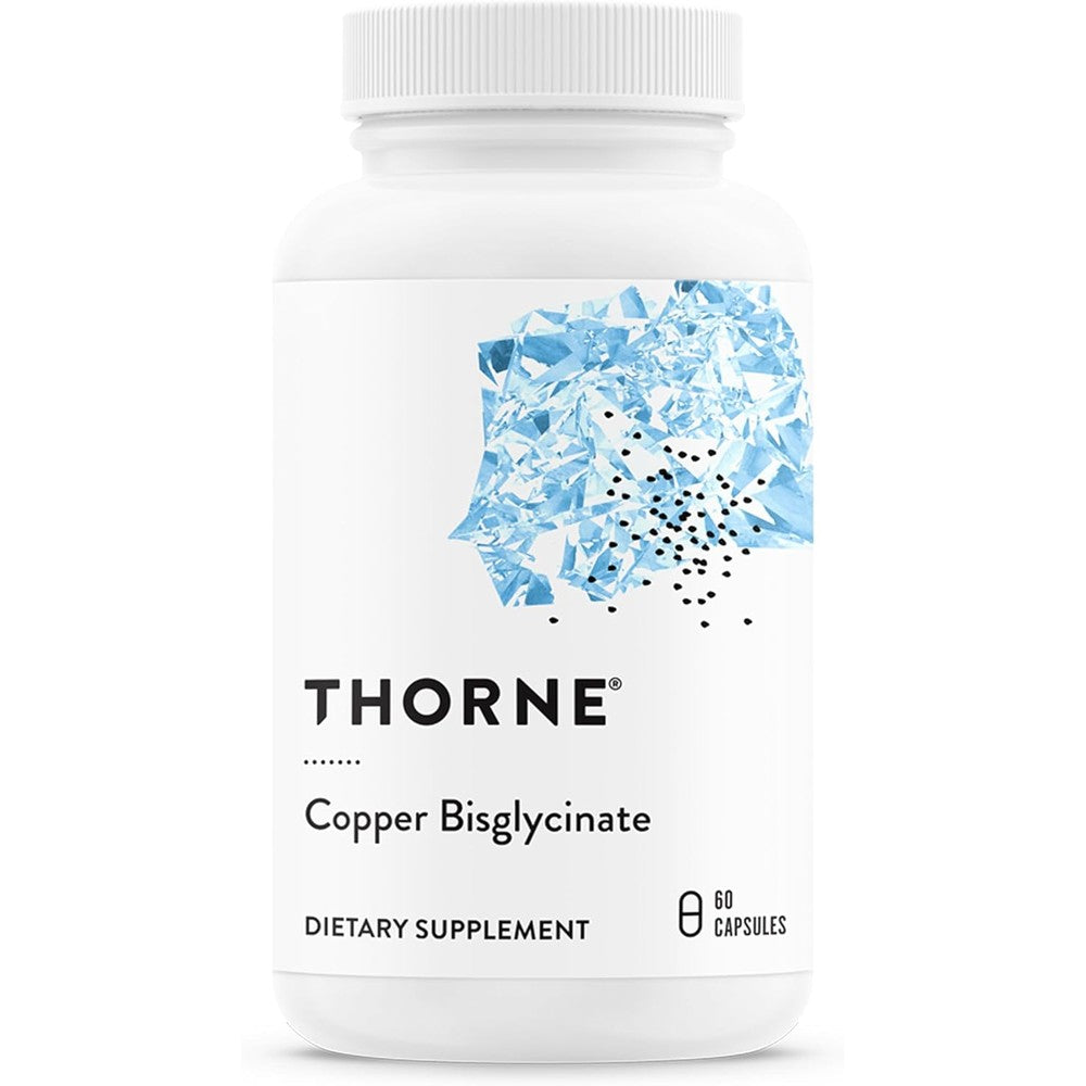 Thorne Copper Bisglycinate front view bottle high absorption mineral supplement