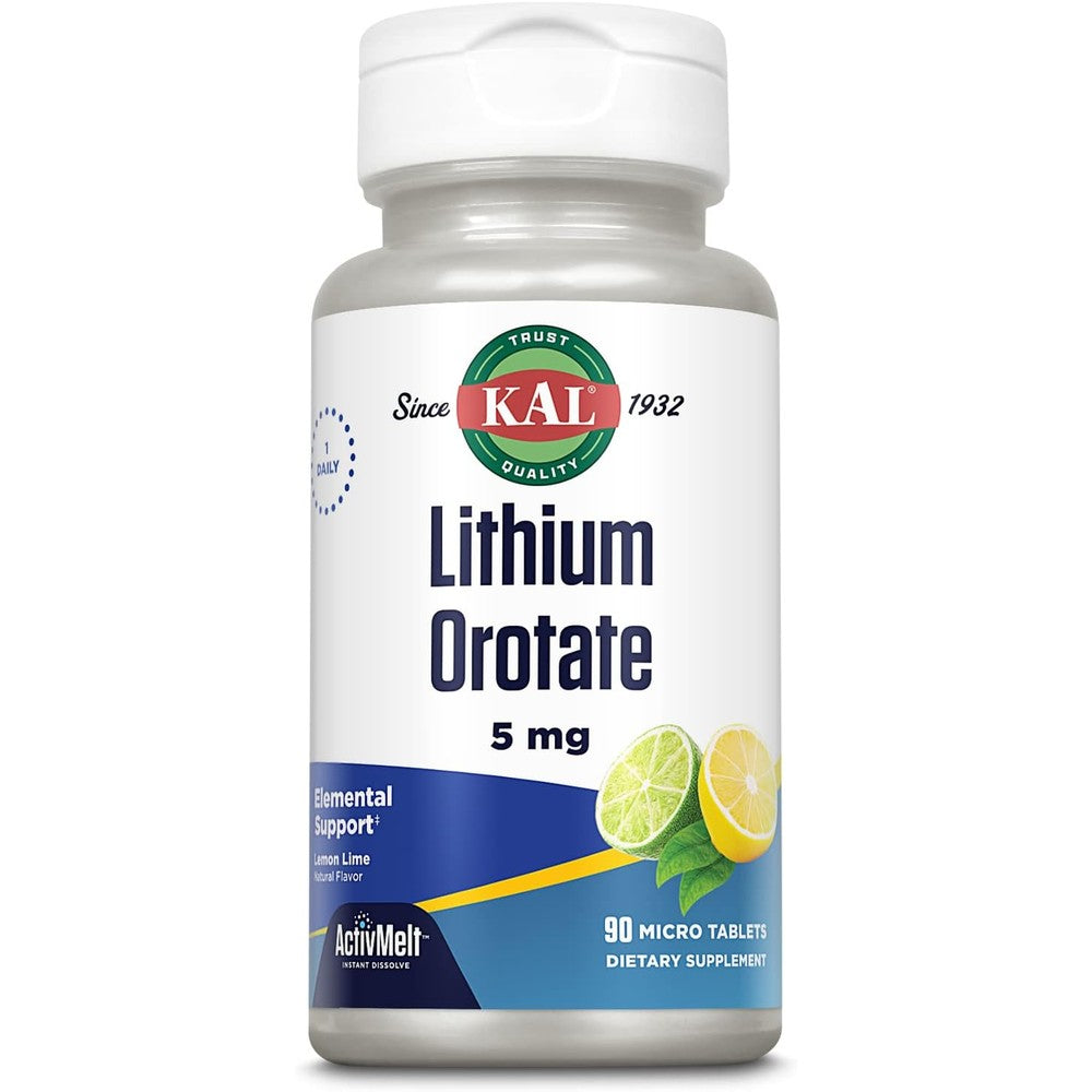 KAL Lithium Orotate ActivMelt 5mg 90 tablets front bottle view