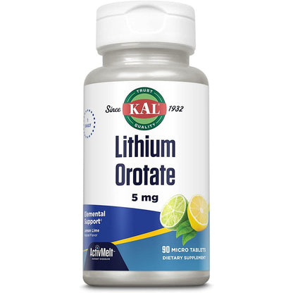 KAL Lithium Orotate ActivMelt 5mg 90 tablets front bottle view