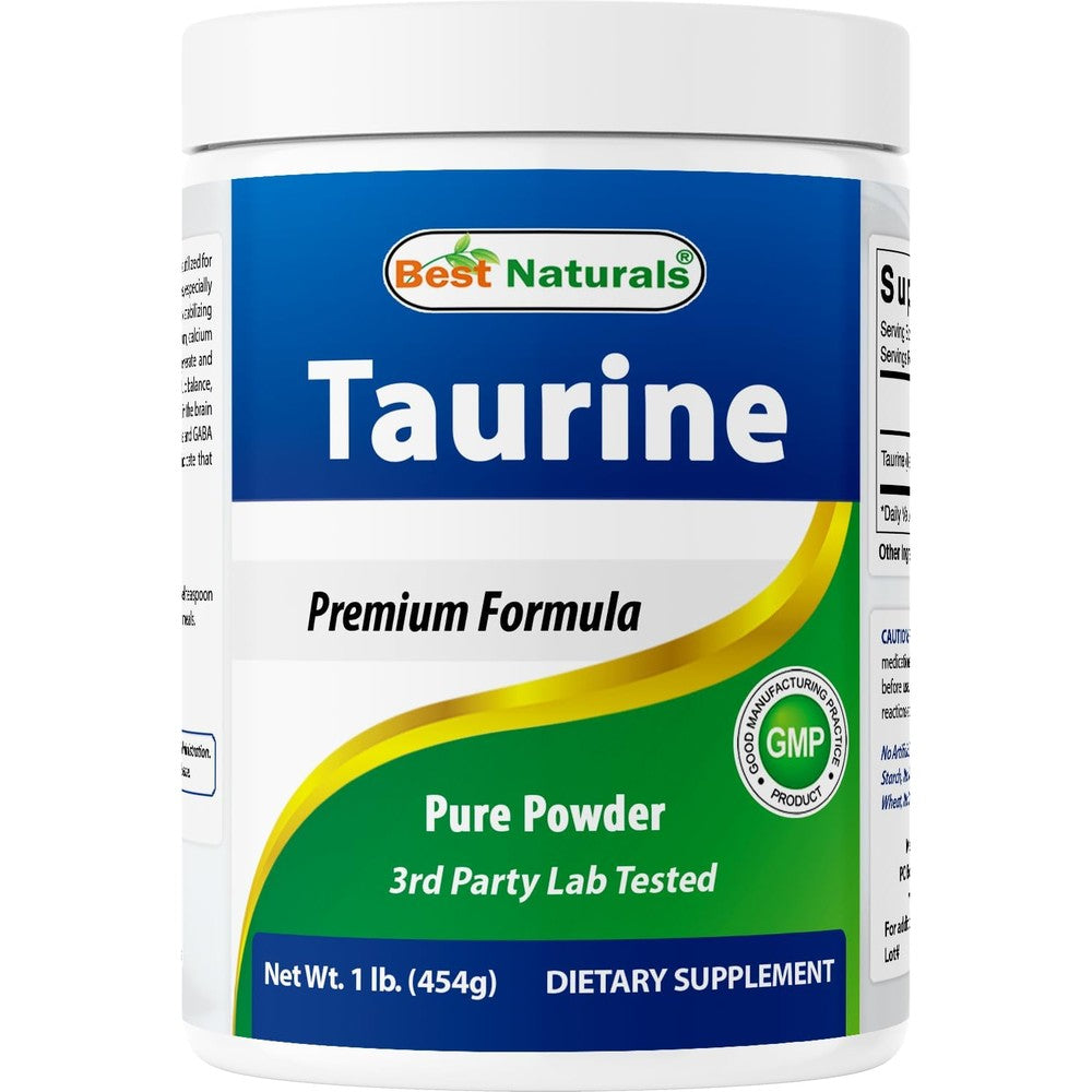 Best Naturals pure taurine powder front view supplement bottle for energy support