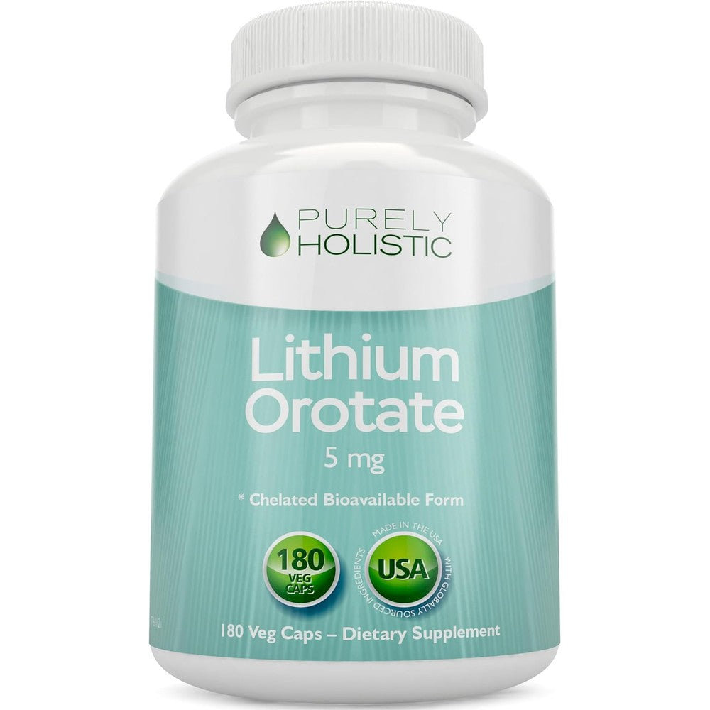 Purely Holistic Lithium Orotate 5mg bottle front view for cognitive wellness