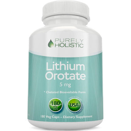 Purely Holistic Lithium Orotate 5mg bottle front view for cognitive wellness