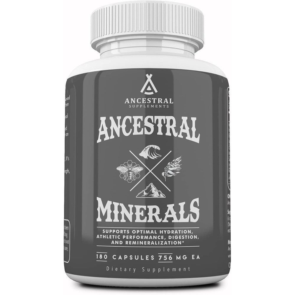 Ancestral Supplements Minerals And Electrolytes 180 capsules bottle front view for premium hydration.