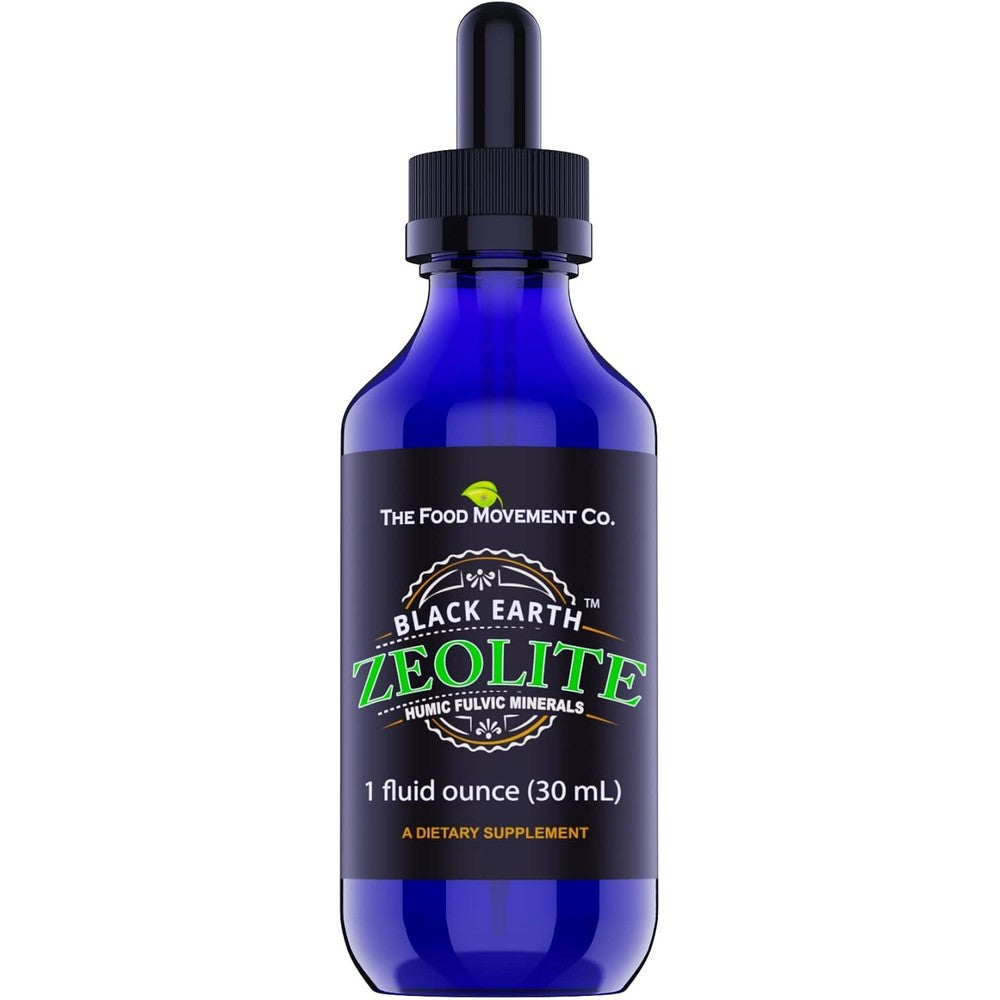 The Food Movement Co Black Earth Zeolite liquid supplement front view for natural detoxification