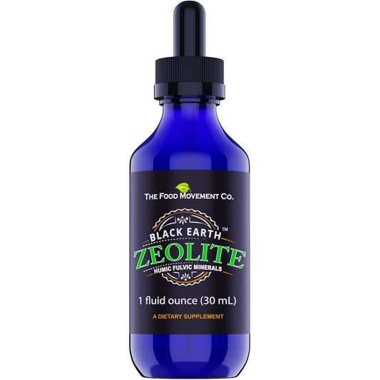 The Food Movement Co Black Earth Zeolite liquid supplement front view for natural detoxification