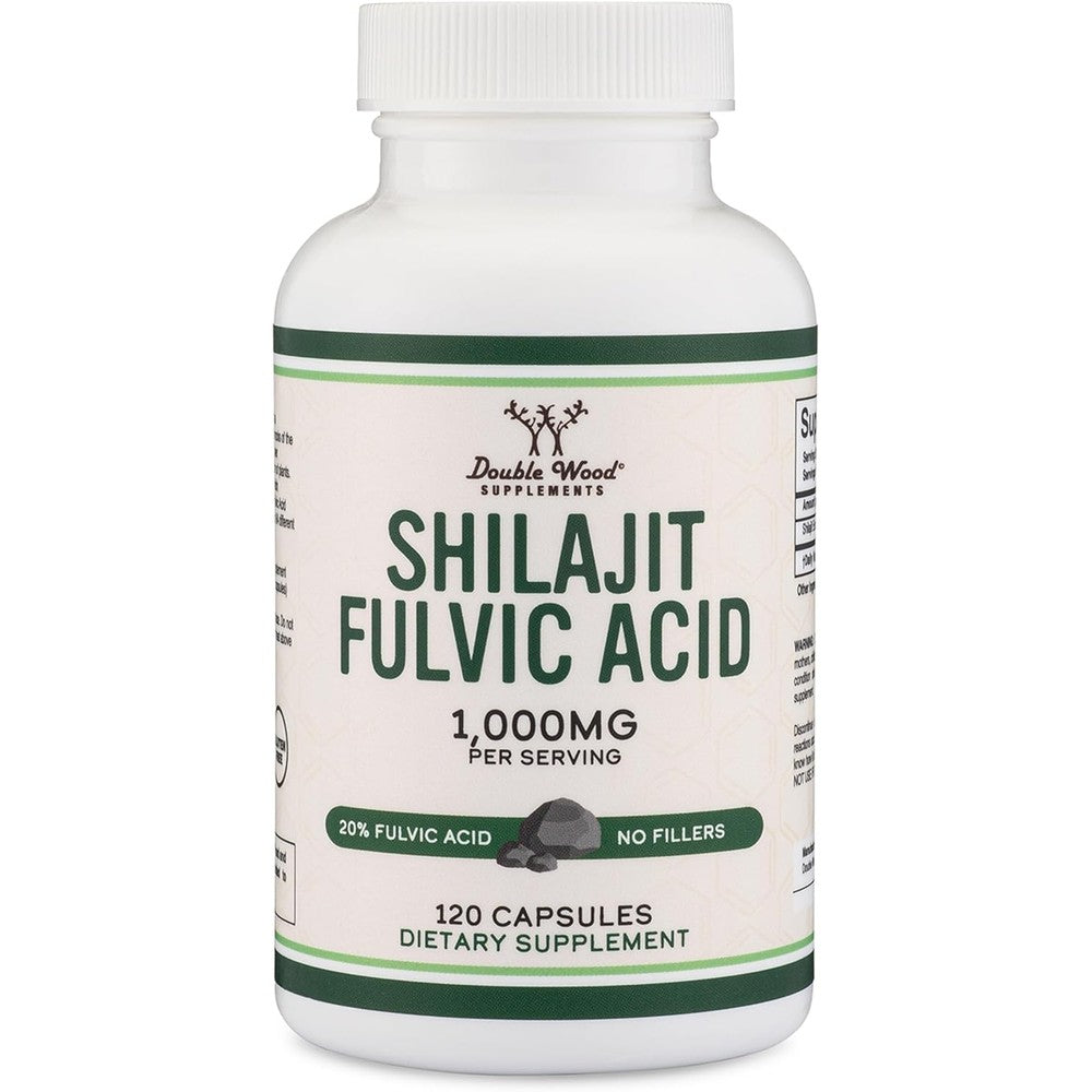 Double Wood Supplements Shilajit Extract 120 capsules front view bottle showing 1000 mg serving size