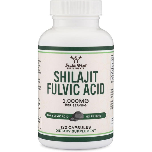 Double Wood Supplements Shilajit Extract 120 capsules front view bottle showing 1000 mg serving size