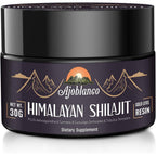 Ajoblanco shilajit resin jar front view showing packaging and label details.