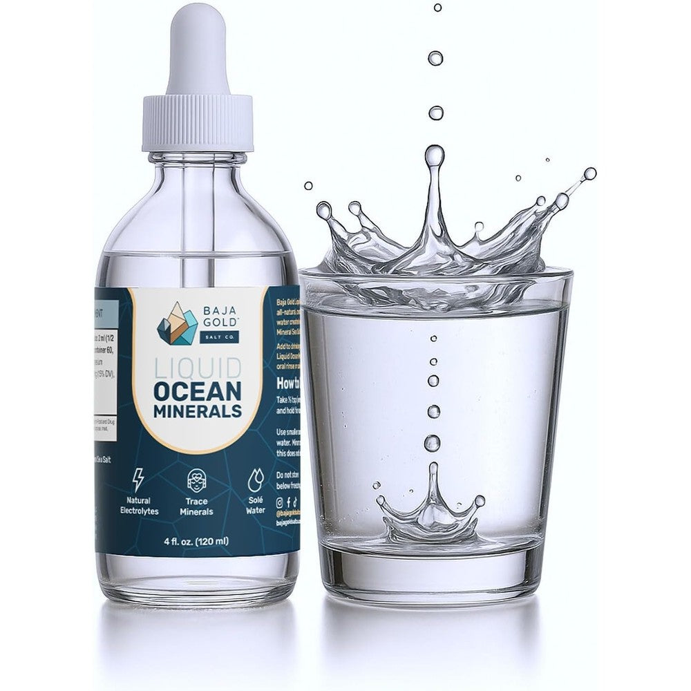 Baja Gold Liquid Ocean Trace Mineral Drops front bottle view for water remineralization