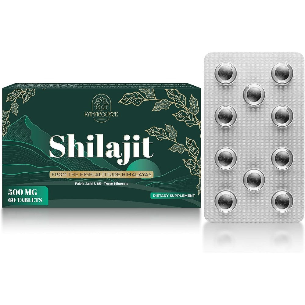 Kanacoufce Himalayan Shilajit 30000mg supplement green box front view showing 60 tablets count