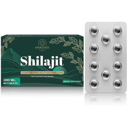 Kanacoufce Himalayan Shilajit 30000mg supplement green box front view showing 60 tablets count