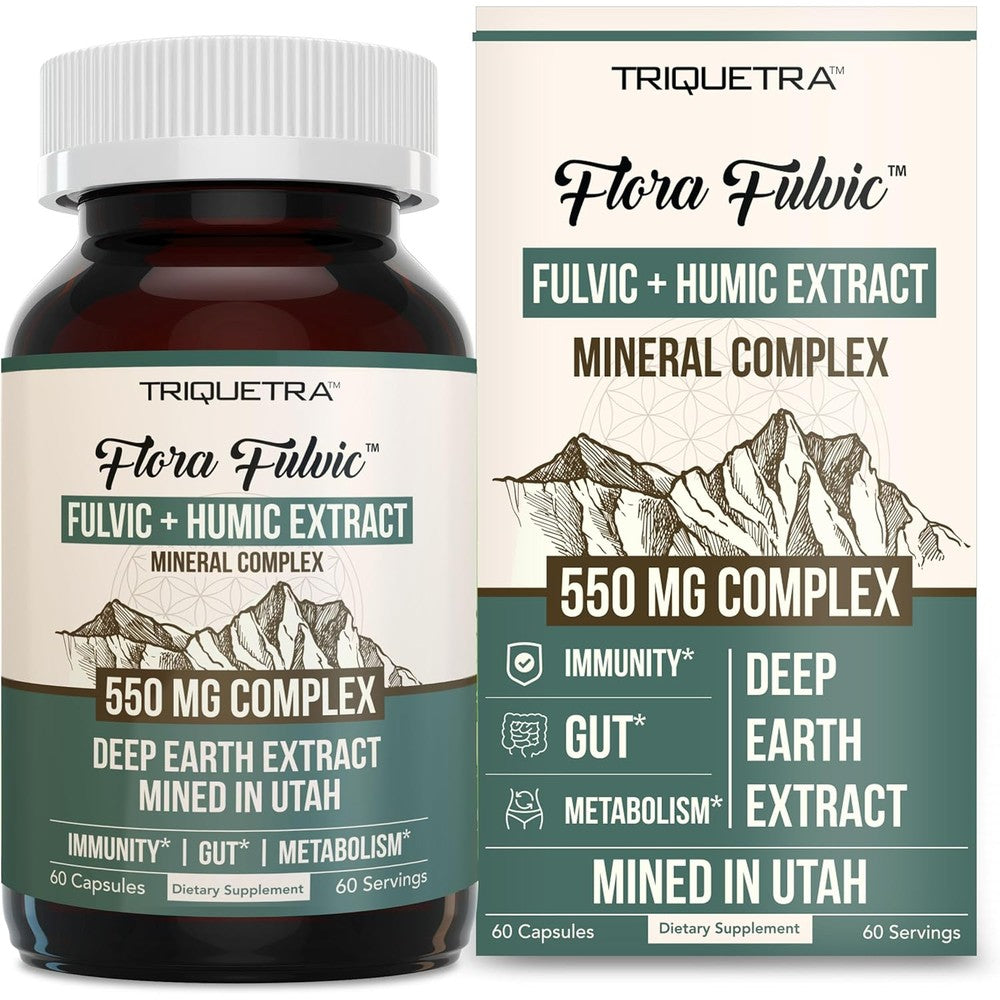 Triquetra Health Flora Fulvic and Humic Acid Complex bottle front view for premium trace mineral supplementation