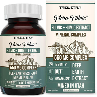 Triquetra Health Flora Fulvic and Humic Acid Complex bottle front view for premium trace mineral supplementation