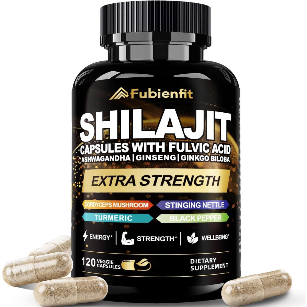 Fubienfit Shilajit Ashwagandha and Ginseng 120 capsules front view bottle showing premium vitality blend