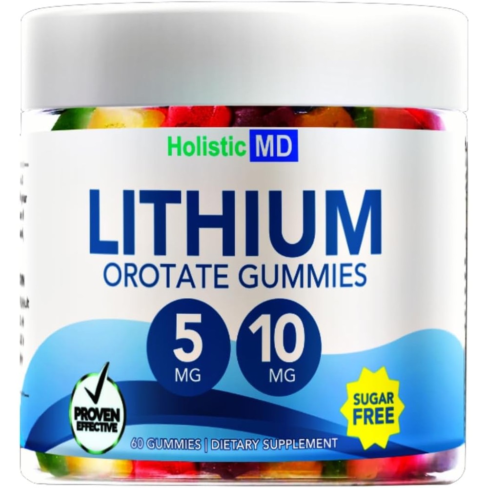 Holistic MD Lithium Orotate 5mg gummies bottle front view showing product labels