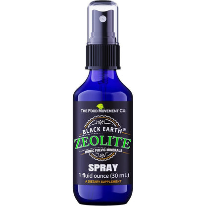 The Food Movement Co. Black Earth Zeolite 1 Fluid Ounce Spray front view showing supplement facts.