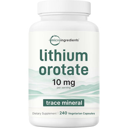 Micro Ingredients lithium orotate 10mg veggie capsules for brain health and mood support.