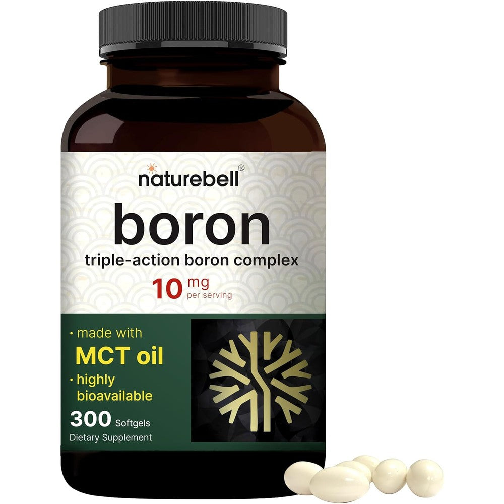 NatureBell boron 10mg complex softgels with MCT oil for high absorption and vitality.