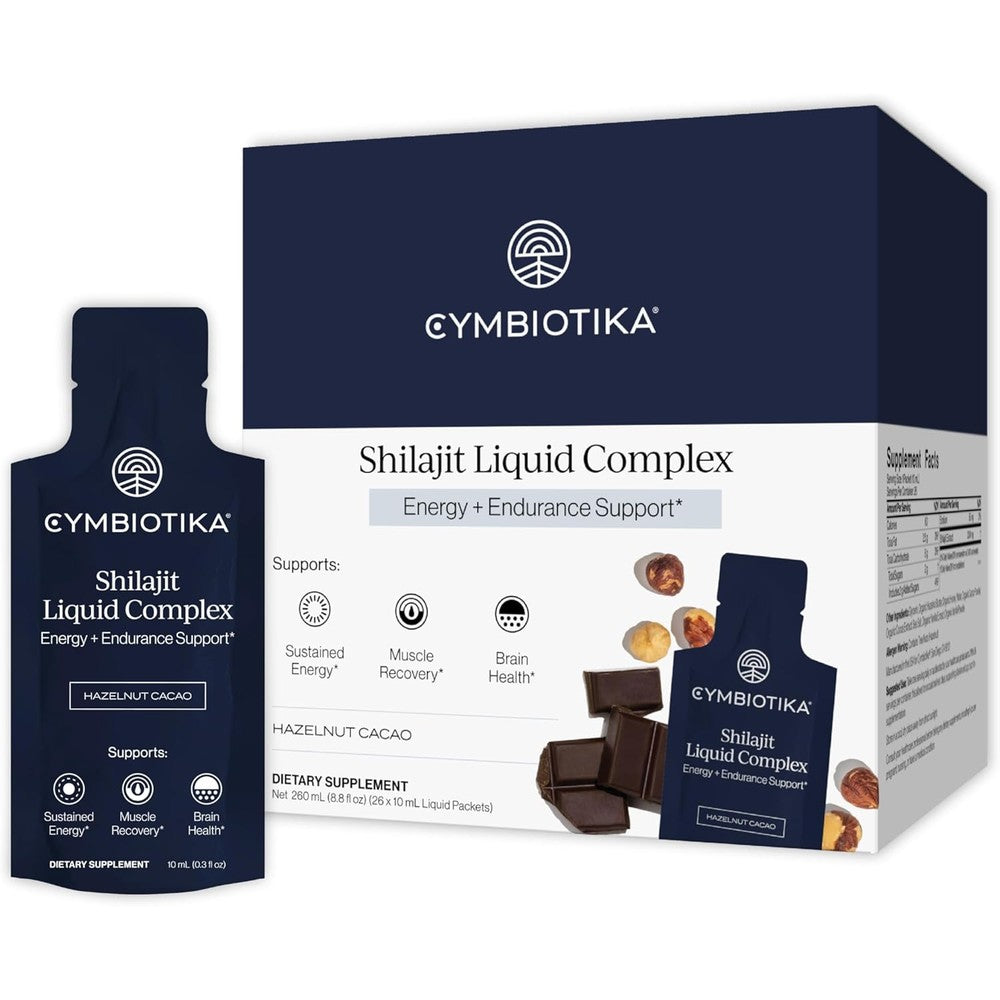 Cymbiotika shilajit liquid complex packets for natural energy, focus, and recovery.