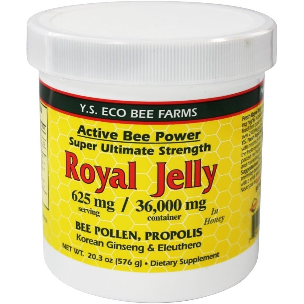 YS Eco Bee Farms Fresh Royal Jelly Honey Mix front view container for immune health